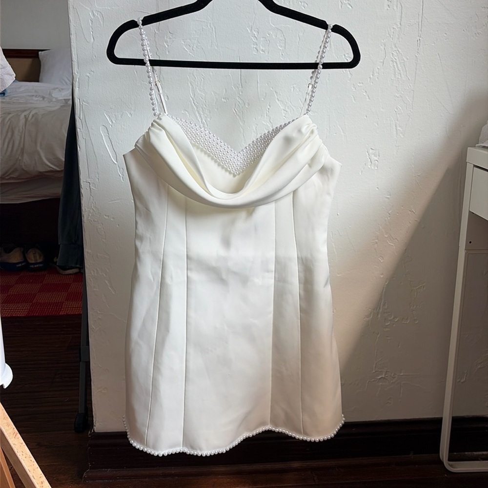 NWT never worn Meshki White Pearl-Trim Mini Dress
